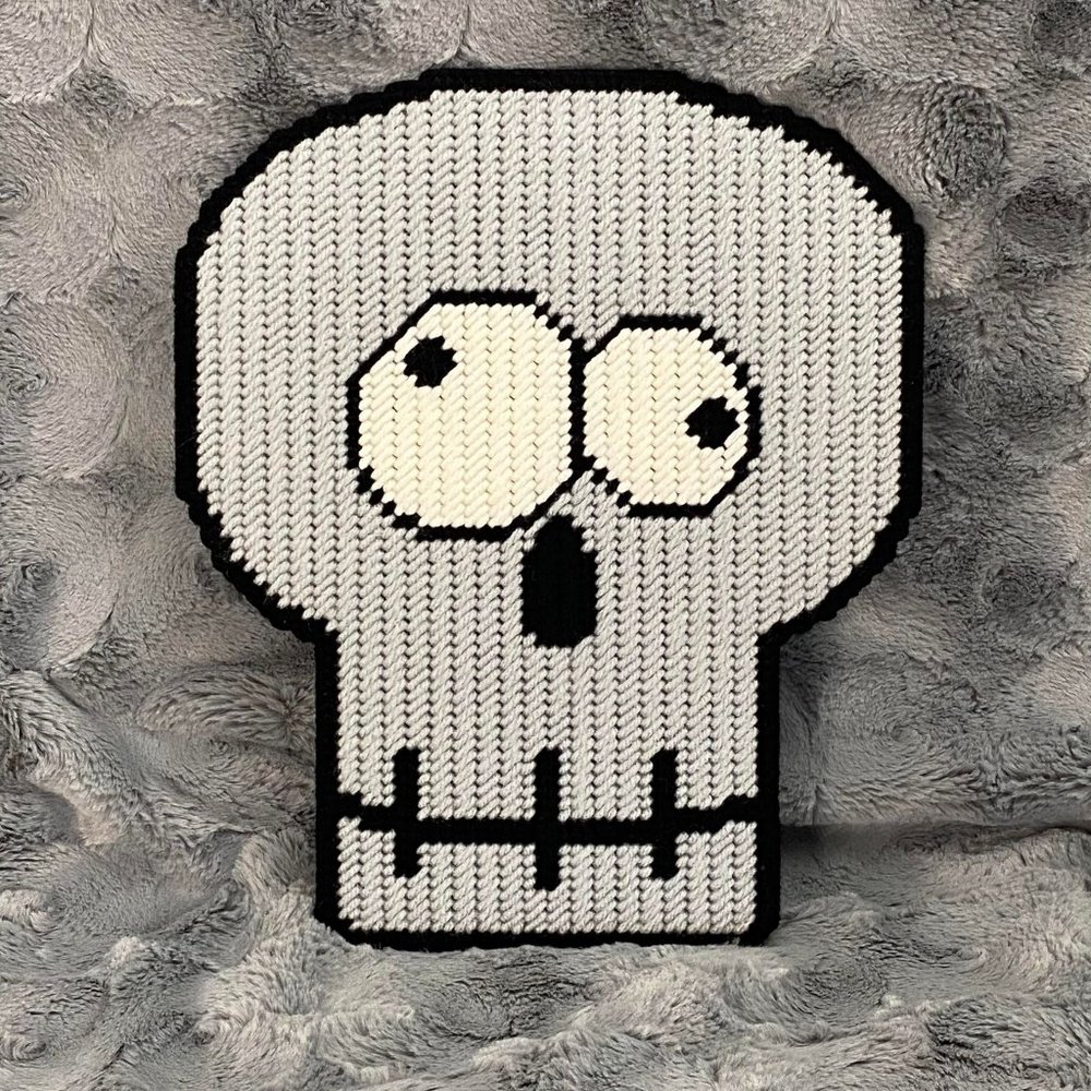 Handcrafted Silly Skeleton Head Halloween Needlework Wall Hanging Decor